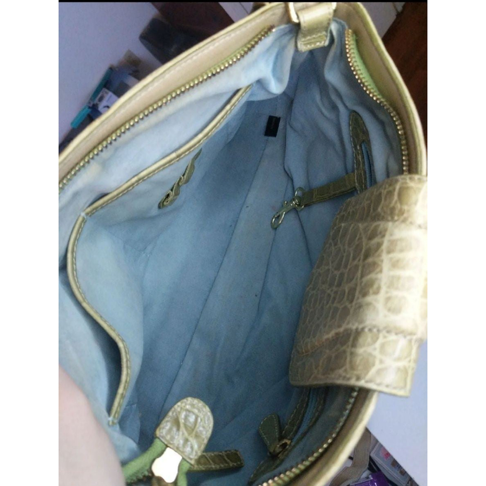 Vintage Brahmin Crocodile Embossed Olive Green Leather Crossbody Purse - Picture 15 of 17